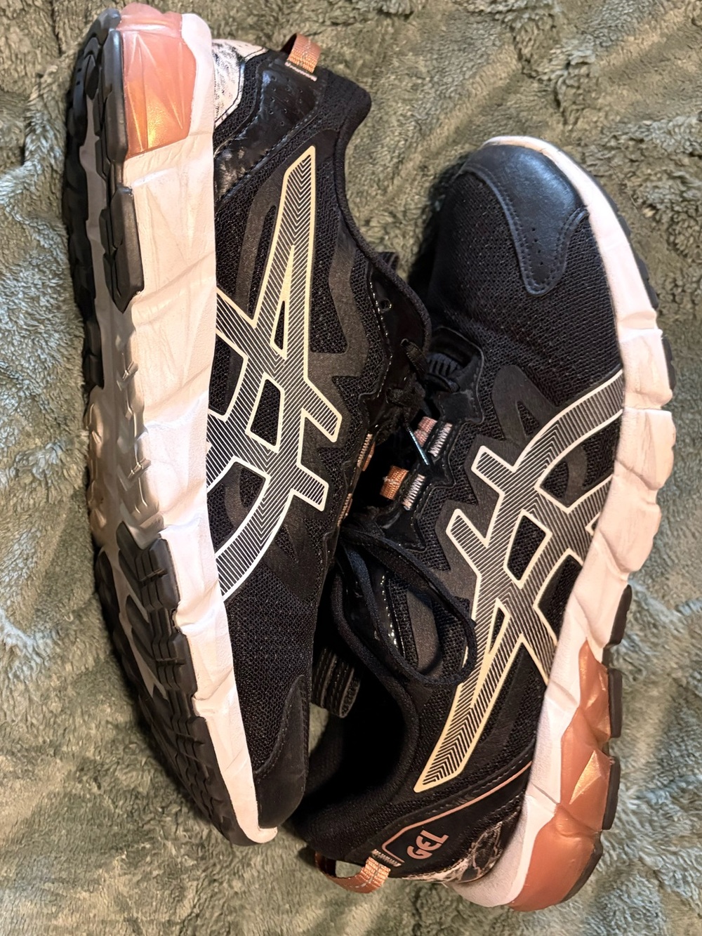 ASICS Quantum 90 Black Athletic Shoes with Rose Gold Accents